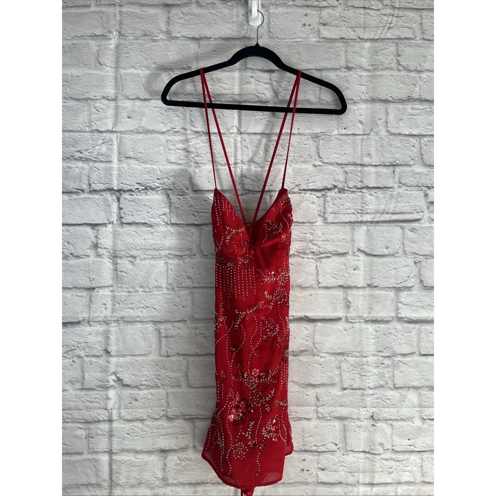 Windsor NWT Y2K Glam Red Sequin Beaded Lace Up Party Hoco  Mini Dress Small